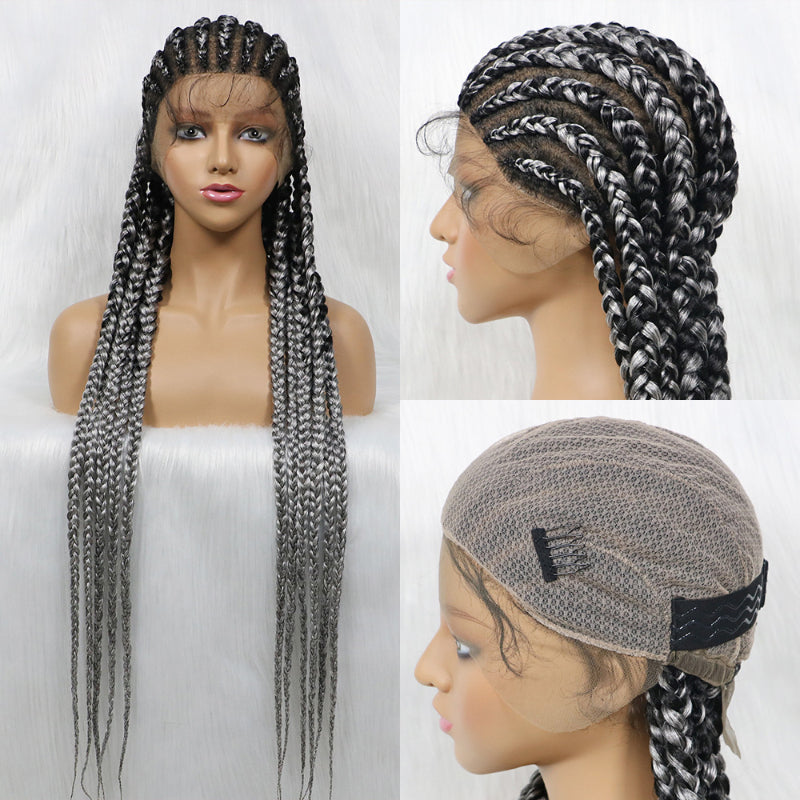 36 Inch Full Lace Giant Box Braid Wig With Baby Hair Cornrow Twist Wig