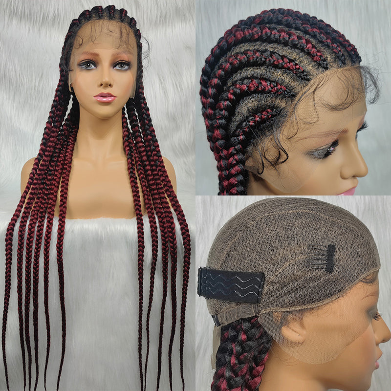 36 Inch Full Lace Giant Box Braid Wig With Baby Hair Cornrow Twist Wig