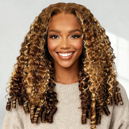 [Glueless Wig]  Burmese Curly Highlight 4/27 Color Pre-Cut 5X5/4x4 Lace Wear Go Wig