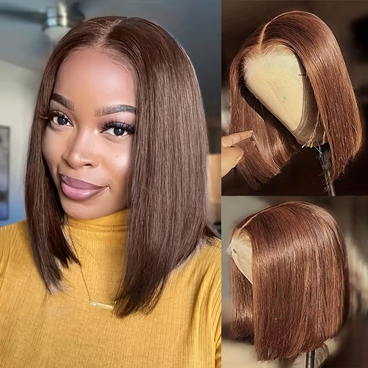 #4 Brown Straight Blunt Cut Short Bob Wig 5x5/6x6 Lace Bob Wigs for Black Women