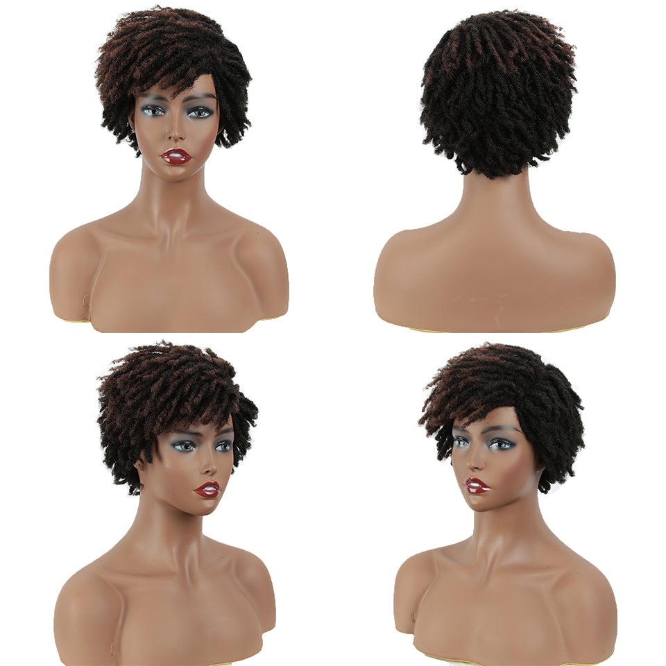 Afro Kinky Curly Wig Short Dreadlock Wig With Bangs Crochet Wig for Black Women