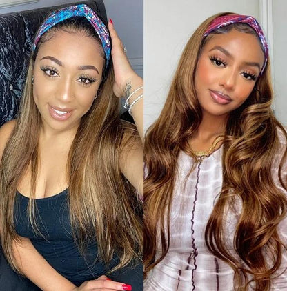 Brown Mixed Blonde Long Wave Hair Headband Wig