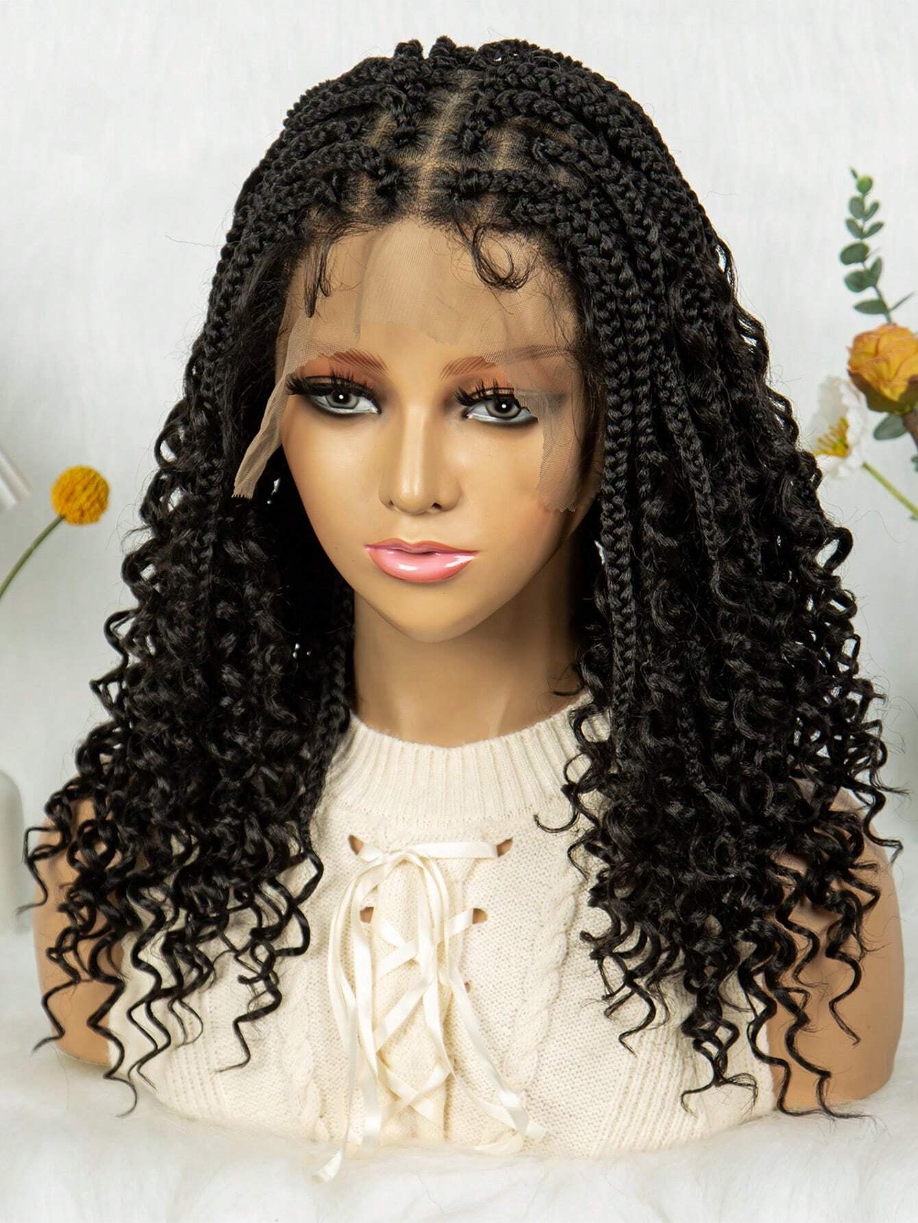 Handmade Woven Wavy Braided Full Lace Front Wig, 200% Density Breathable Lace Wig