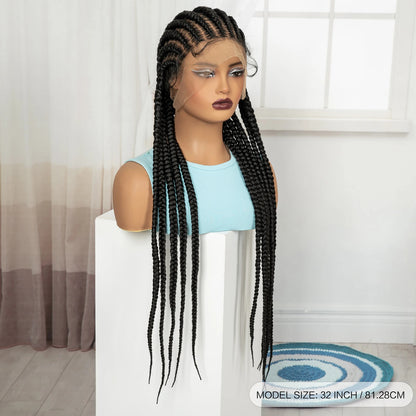 32In Full Lace Cornrow Braided Wigs Knotless Lace Frontal Braids Wig with Baby Hair