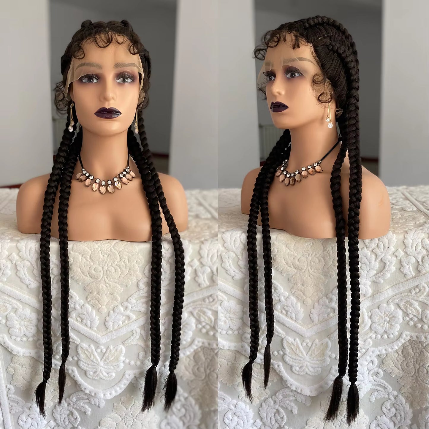 Lace Front Wig Braided Wigs With Baby Hair 32 Inches 4 Twist Cornrow Braids Crochet Braids