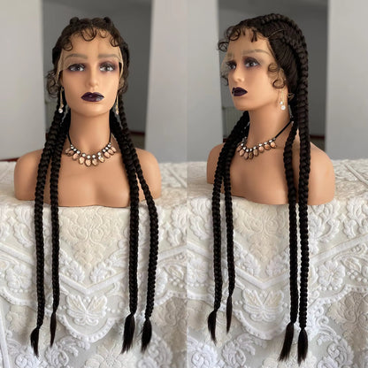 Lace Front Wig Braided Wigs With Baby Hair 32 Inches 4 Twist Cornrow Braids Crochet Braids