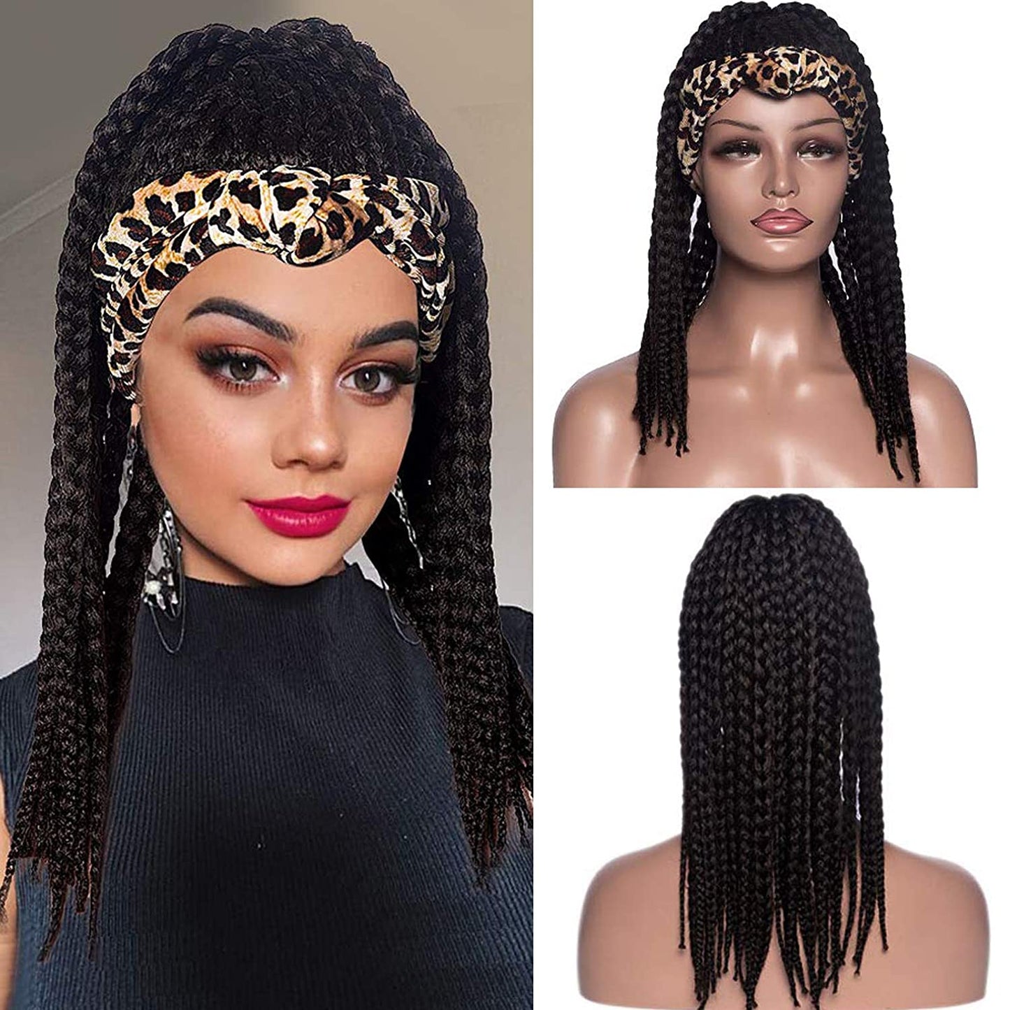 Hot Sexy Kinky Long Curly Braid Wig with Leopard Headband