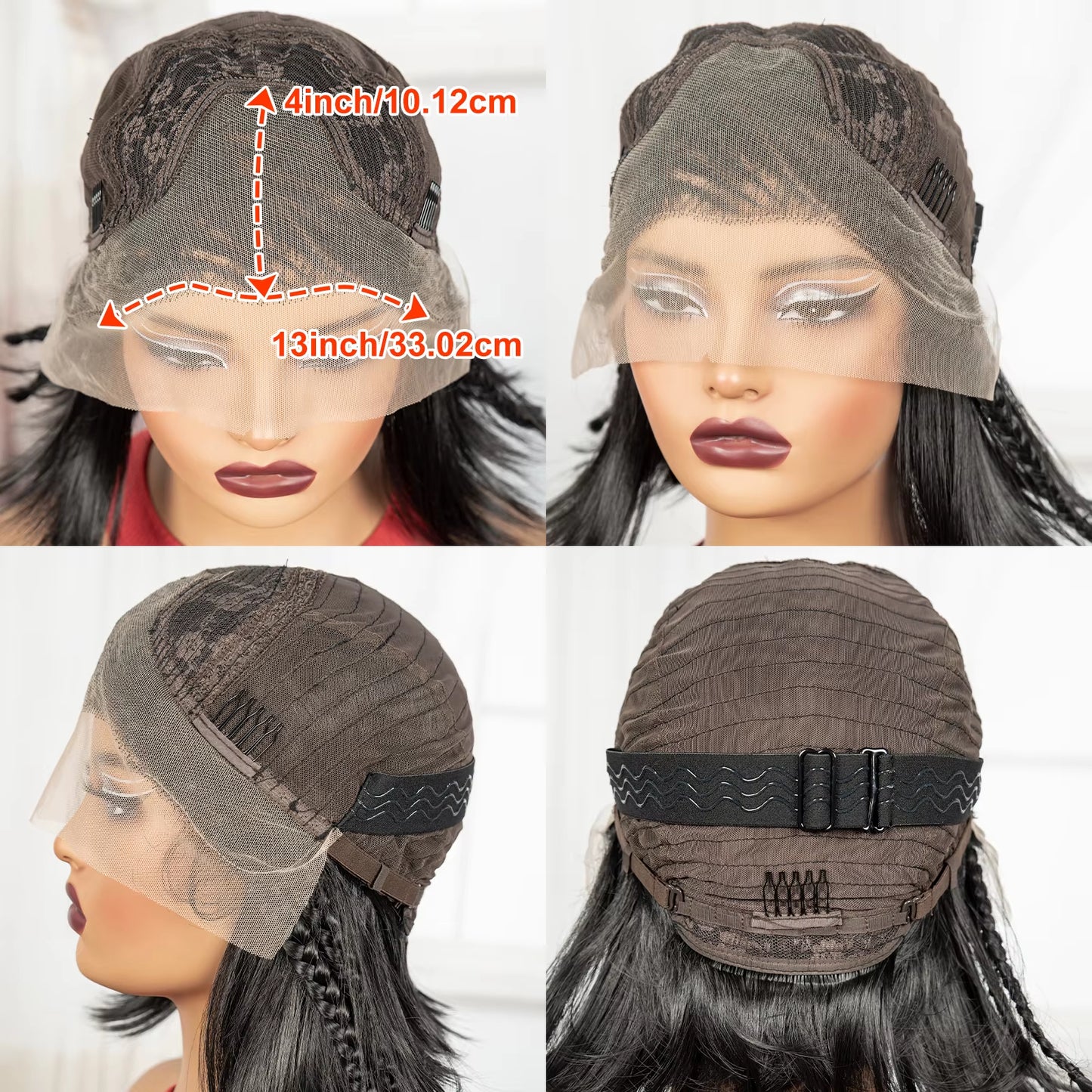 12inch Cornrow Braided Bob Wigs 13x4 Transparent Lace Frontal Short Natural Straight Wigs with Braids