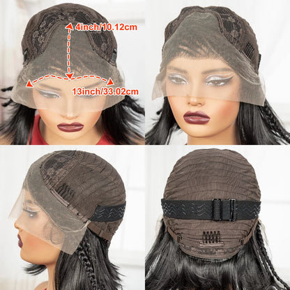 12inch Cornrow Braided Bob Wigs 13x4 Transparent Lace Frontal Short Natural Straight Wigs with Braids