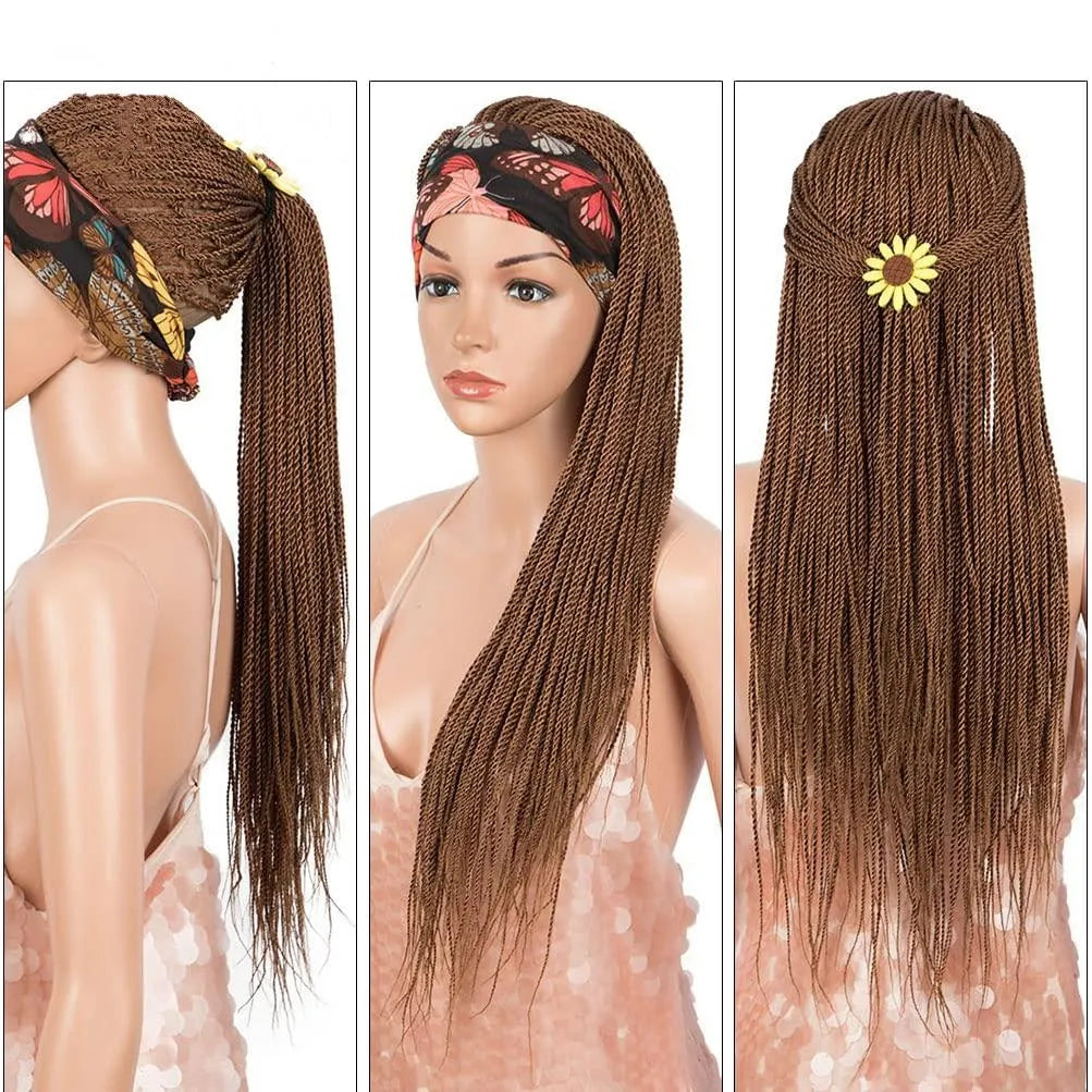 Dark Brown Long Micro Braids Wig Headband Wigs Box Braided Wigs