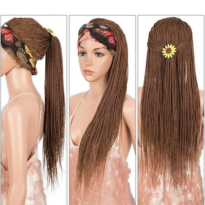 Dark Brown Long Micro Braids Wig Headband Wigs Box Braided Wigs