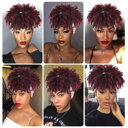 Short Afro Kinky Curly Wigs with Headband