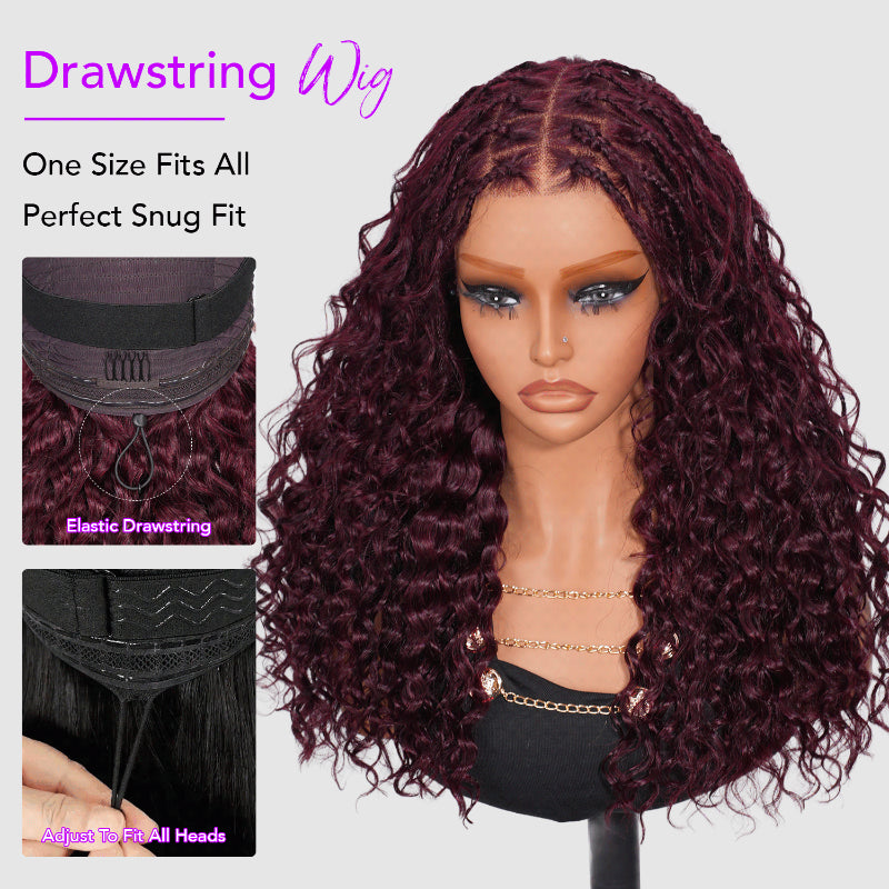 Glueless Pull Go Drawstring 13x6 HD Lace Frontal Colored Boho Braided Water Wave Wigs