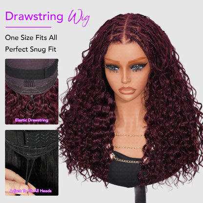 Glueless Pull Go Drawstring 13x6 HD Lace Frontal Colored Boho Braided Water Wave Wigs