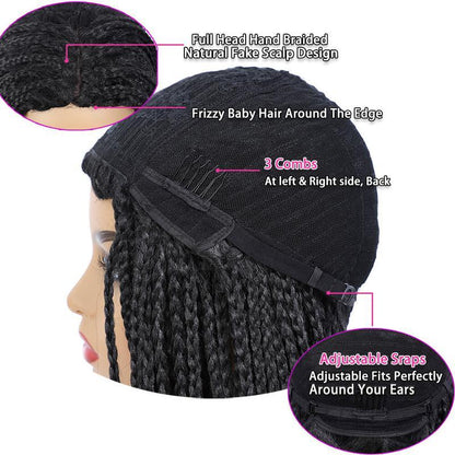 Black Color Long Micro Braids Wig Box Braided Wigs for Black Women
