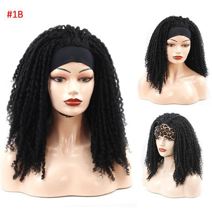 Afro-style Crochet Curly Dreadlock Wig With Curly Sections Medium-long Length Drawstring Cap