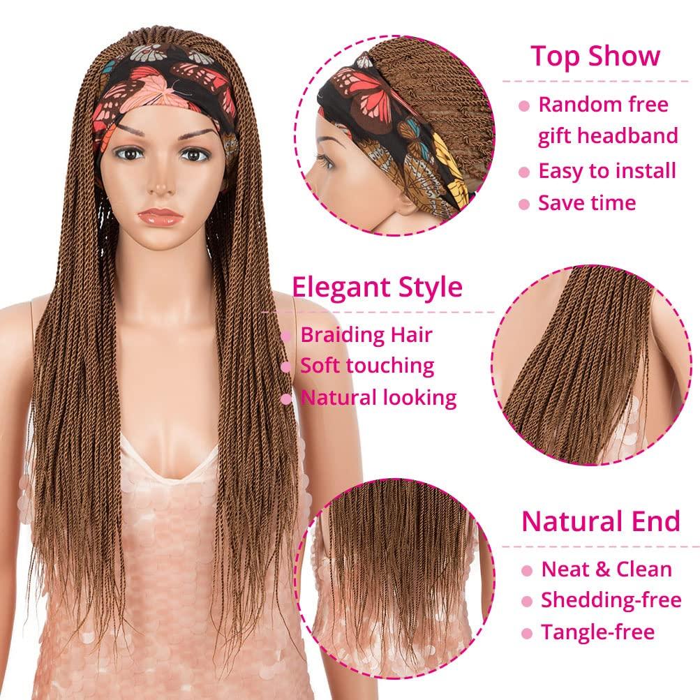 Dark Brown Long Micro Braids Wig Headband Wigs Box Braided Wigs