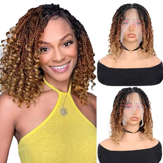 16" Boho Braided Wig 6x6 Lace Front Wig Full Lace Box Braid Wigs
