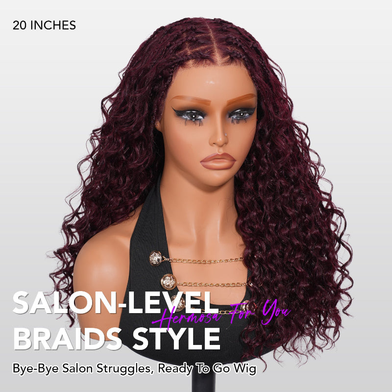 Glueless Pull Go Drawstring 13x6 HD Lace Frontal Colored Boho Braided Water Wave Wigs