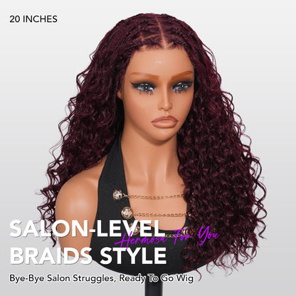 Glueless Pull Go Drawstring 13x6 HD Lace Frontal Colored Boho Braided Water Wave Wigs