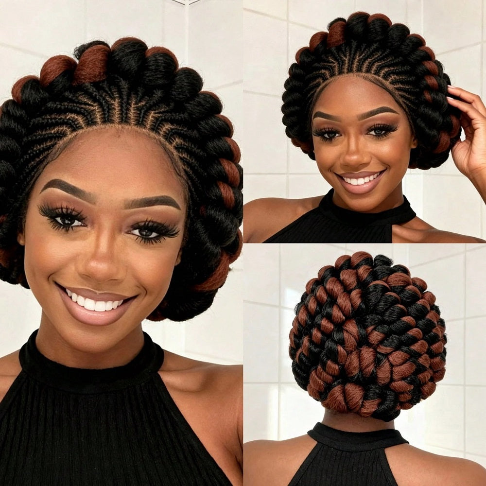 All-Lace Baby Hair Wig Bantu Knot Twisted Braid Wig