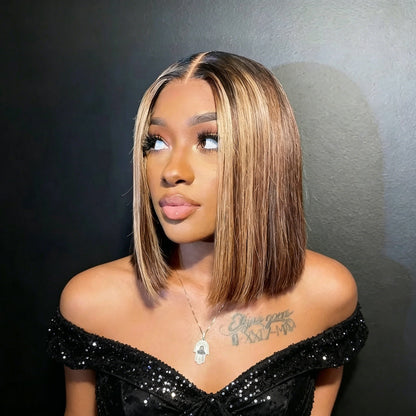 Blunt Cut Bob Wig Ombre 5x5/6x6 Wigs 4/27 Colored Transparent Lace Wig