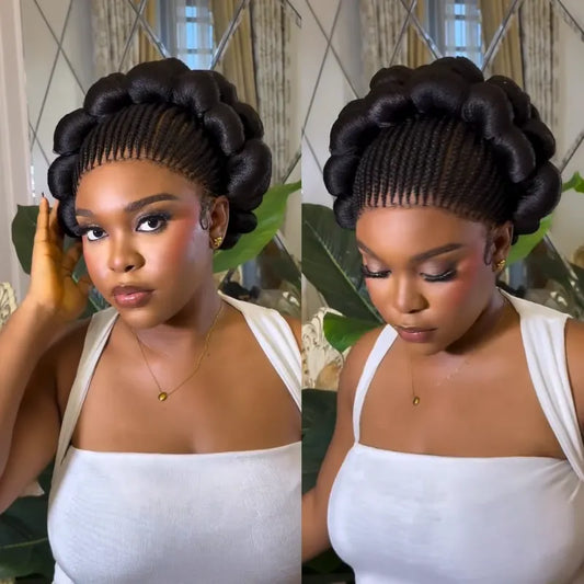 All-Lace Baby Hair Wig Bantu Knot Twisted Braid Wig