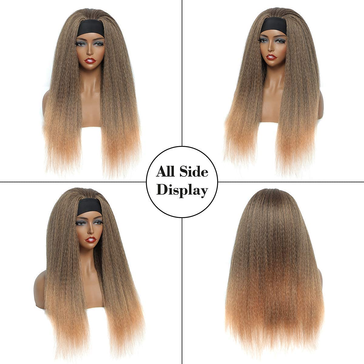T27#  Kinky Straight Long Hair Headband Glueless Wig