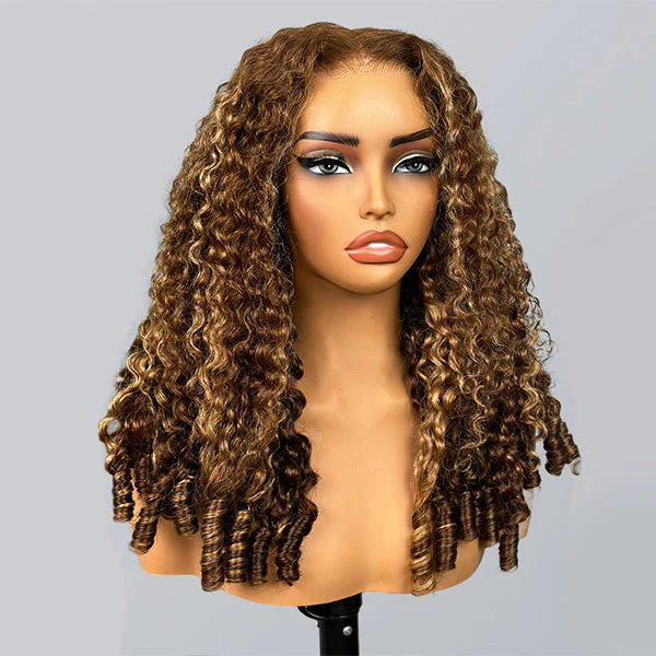 [Glueless Wig]  Burmese Curly Highlight 4/27 Color Pre-Cut 5X5/4x4 Lace Wear Go Wig