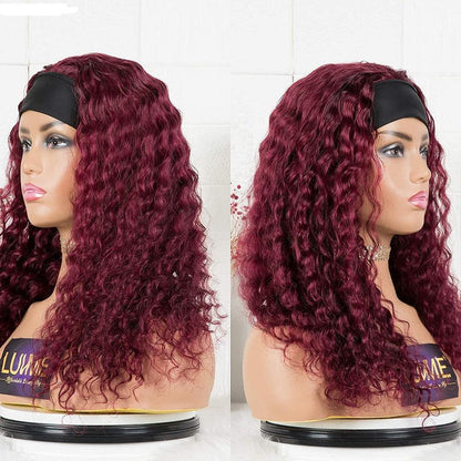 Wine Red Curly Long Hair Headband Glueless Wig
