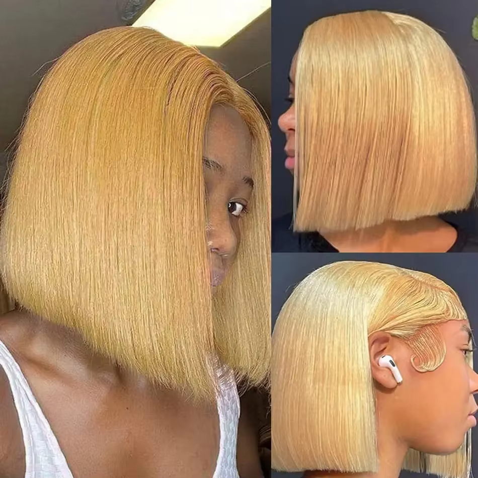 #27 Blonde Blunt Cut Short Bob Wig 5x5/6x6 HD Lace Closure Wig