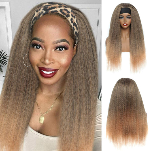 T27#  Kinky Straight Long Hair Headband Glueless Wig