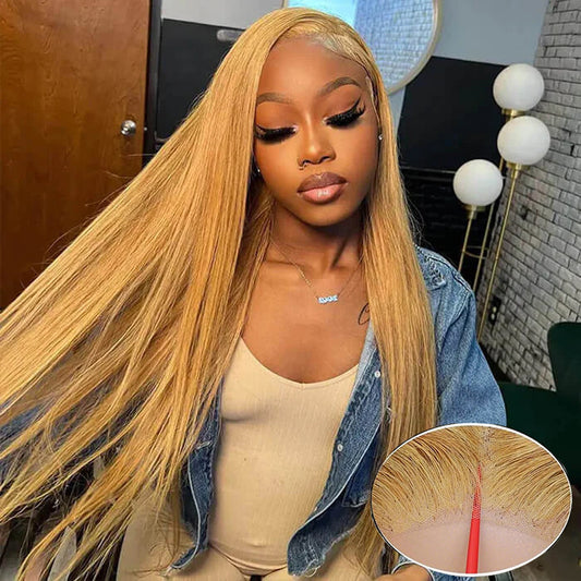 [Glueless Wig] #27 Honey Blonde Straight Hair 5x5 Pre-Cut HD Lace Ready To Go Glueless  Wigs