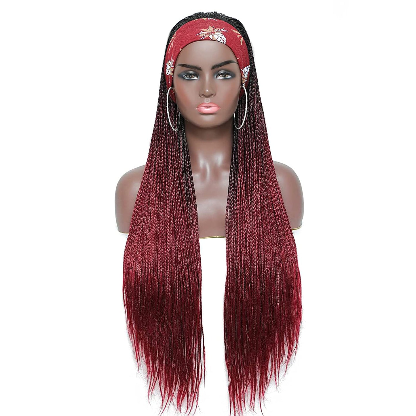 Burgundy Wine Red Long Micro Braids Wig Headband Wigs Box Braided Wigs