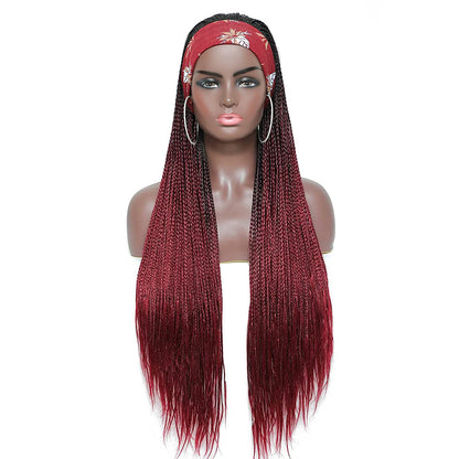 Burgundy Wine Red Long Micro Braids Wig Headband Wigs Box Braided Wigs