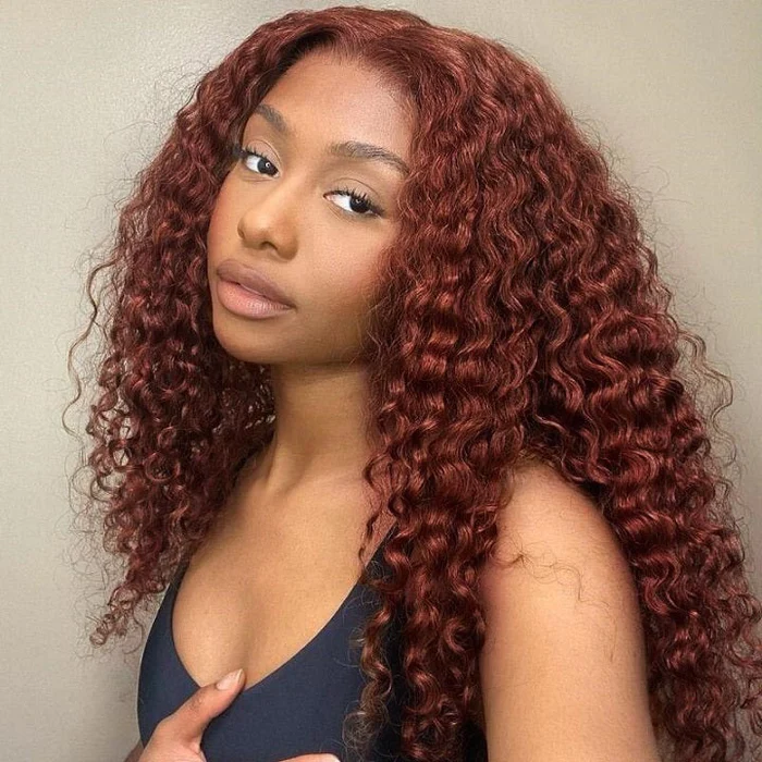 [Glueless Wig] Hair Easy To Wear Color #33 Reddish Brown Deep Wave 4x4 & 5x5 Pre-cut lace Glueless Wig With Baby Hair