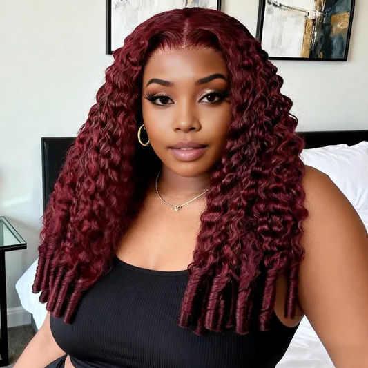 [Glueless Wig]  Burmese Curly 99J Color Pre-Cut 5X5/4x4 Lace Wear Go Wig