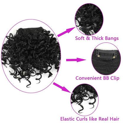 Kinky Curly Bangs Clip Natural Color Drawstring Ponytail