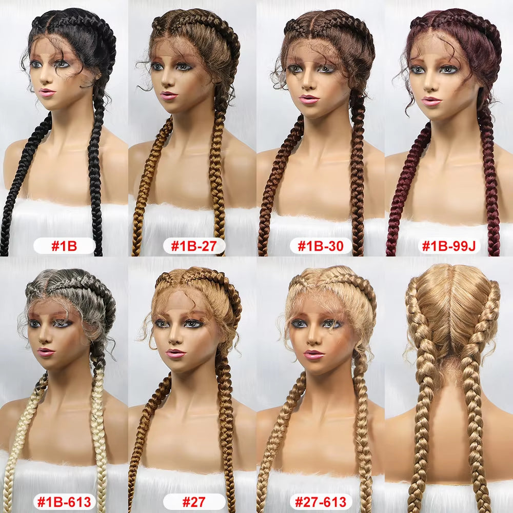 36 Inches Long Lace Front Braided Wigs Dutch Twins Braids Wig With Baby Hair