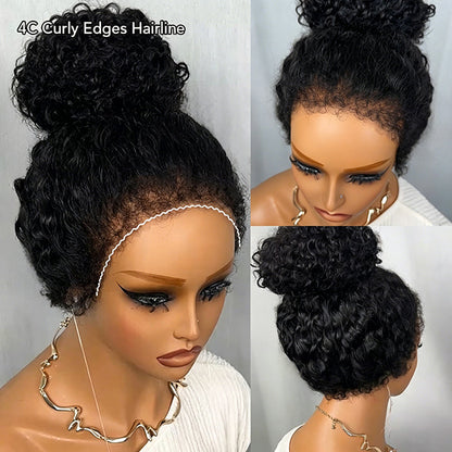 🔥 Limited-Time Sale | 4C Curly Edges Glueless Human Hair Wig – 220% Density