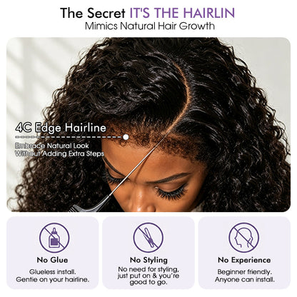 🔥 Limited-Time Sale | 4C Curly Edges Glueless Human Hair Wig – 220% Density