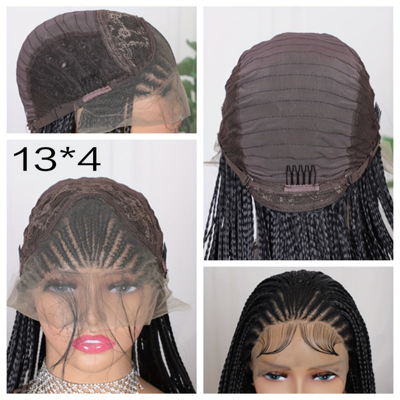 Twist Box Braided Frontal Faux Locs Wigs 13X4 Lace Front Tribal Braiding Long Wig