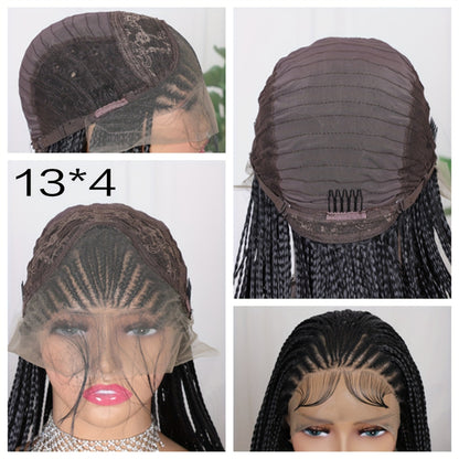 Twist Box Braided Frontal Faux Locs Wigs 13X4 Lace Front Tribal Braiding Long Wig