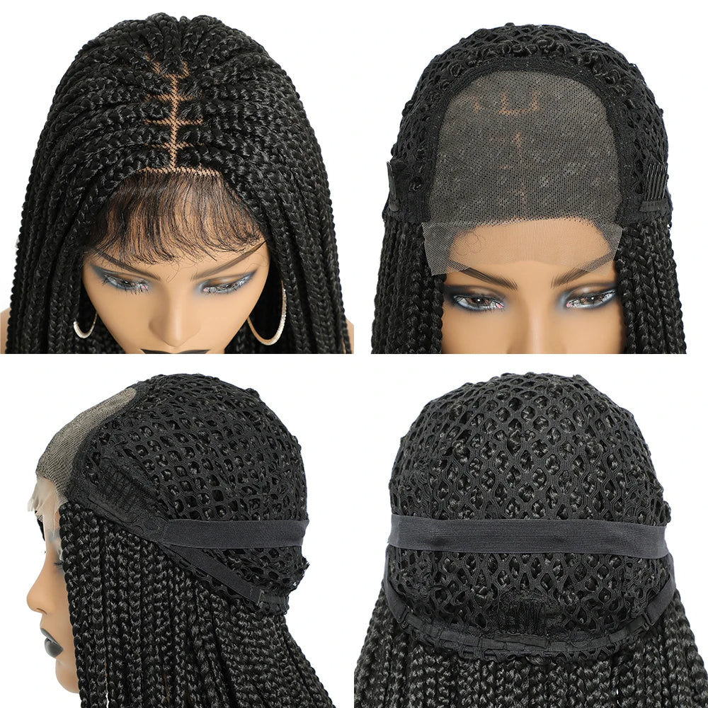 Ice silk Headband 4*4 Front lace long triple braid 550gLace Wig With baby Hair