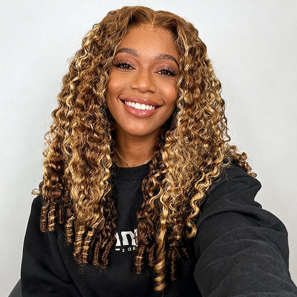 [Glueless Wig]  Burmese Curly Highlight 4/27 Color Pre-Cut 5X5/4x4 Lace Wear Go Wig