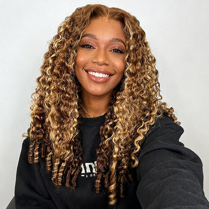 [Glueless Wig]  Burmese Curly Highlight 4/27 Color Pre-Cut 5X5/4x4 Lace Wear Go Wig