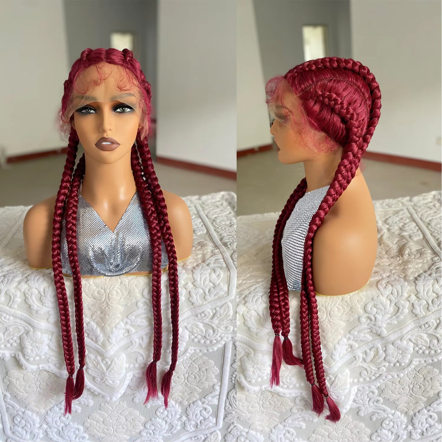 Lace Front Wig Braided Wigs With Baby Hair 32 Inches 4 Twist Cornrow Braids Crochet Braids