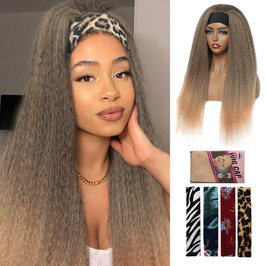 T27#  Kinky Straight Long Hair Headband Glueless Wig