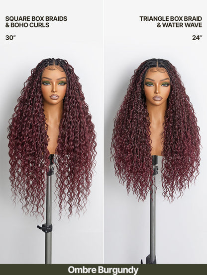 Full Lace Boho Braids Synthetic Box Braid Wig – Grid-Part Top with Mixed Boho Curls