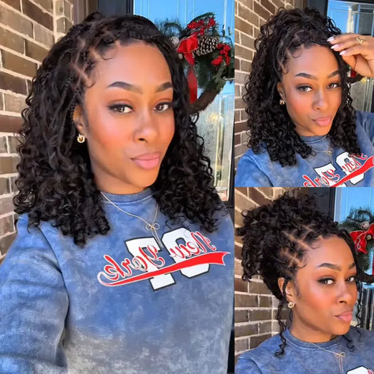 Knotless Boho Braided Curly Wigs Drawstring Full Frontal HD Lace Braided Glueless Wigs